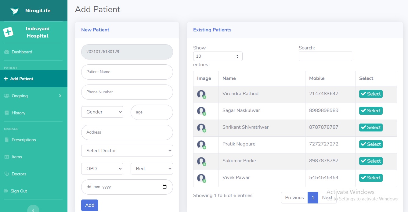 Manage list of Patients visiting clinic. It allows to add, update, delete Patients details.