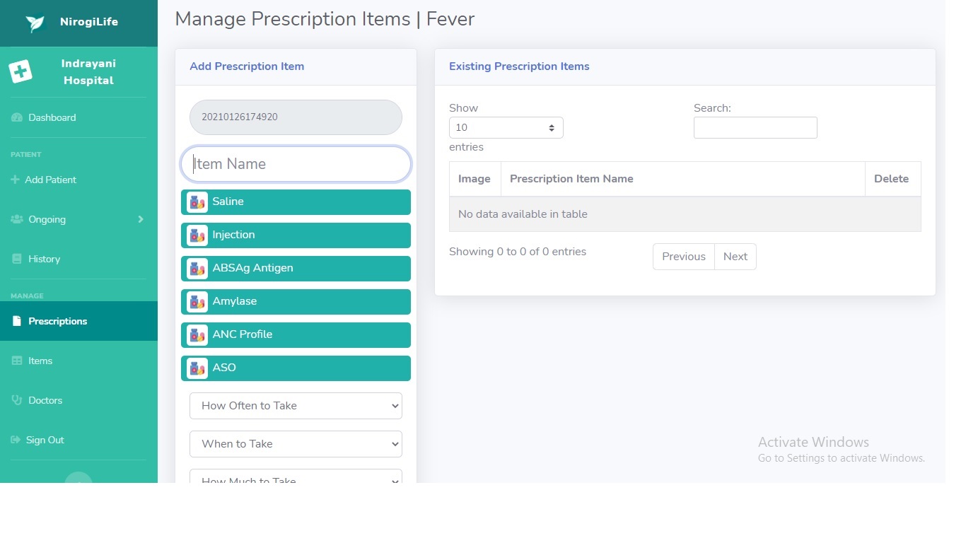 Manage list of Prescriptions provided by doctors. It allows to add Prescription, update existing Prescription details, delete Prescriptions details.